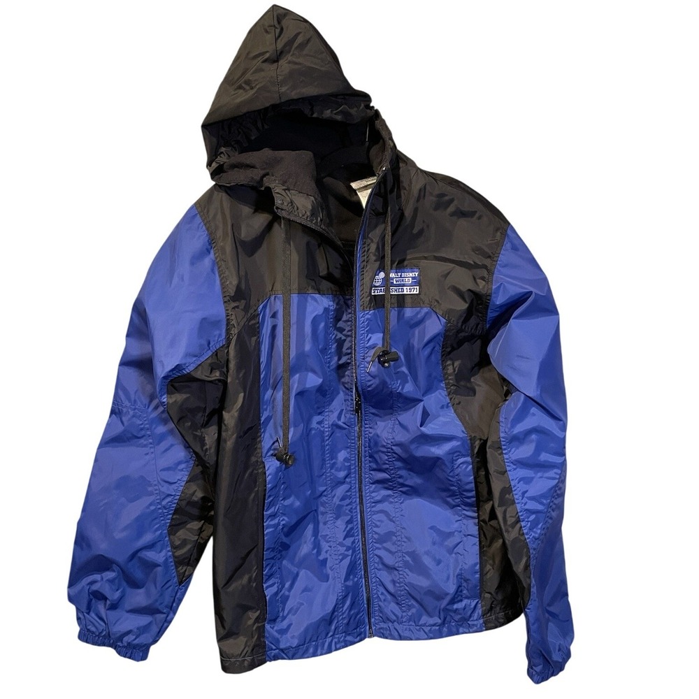 Disney Windbreaker Jacket Men's Small Blue/Black,‎ Hooded, Cotton Fleece Lined